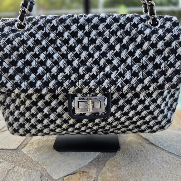 Karl Lagerfeld Tweed Houndstooth Shoulder/Crossbody Bag - Picture 5 of 14